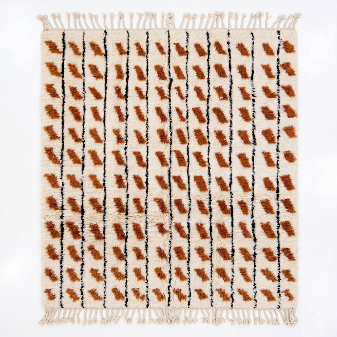 Authentic Custom Beni Ourain Rug – Shaggy Terracotta Rust &amp; Black