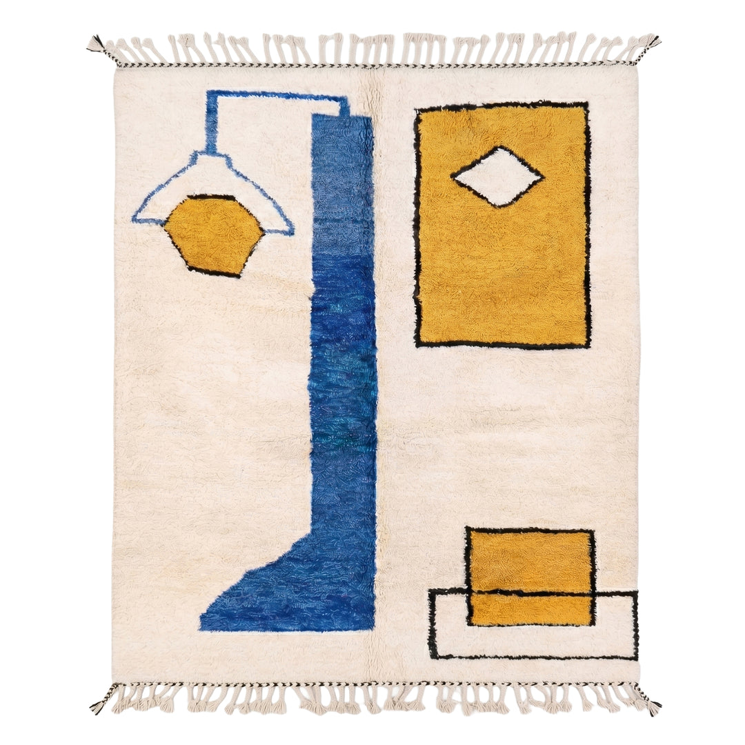 Authentic Custom Beni Ourain Rug – Modern Blue &amp; Mustard