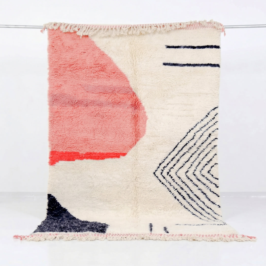 Authentic Custom Beni Ourain Rug | Pink &amp; Charcoal Abstract Geometric