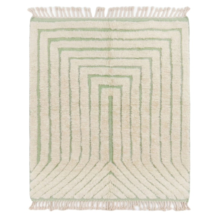 Authentic Custom Beni Ourain Rug | Sage Green Geometric Maze