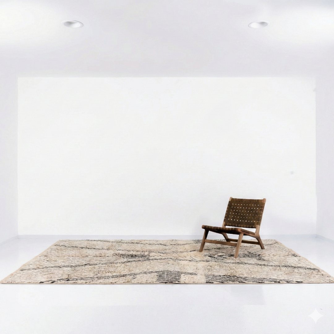 Custom Beni Mrirt Rug – Organic Radiating Lines in Cream &amp; Charcoal