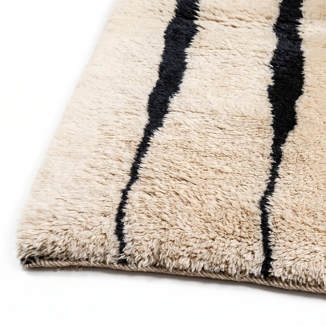 Authentic Beni Mrirt Moroccan Runner Rug | Minimalist Black &amp; White Stripes