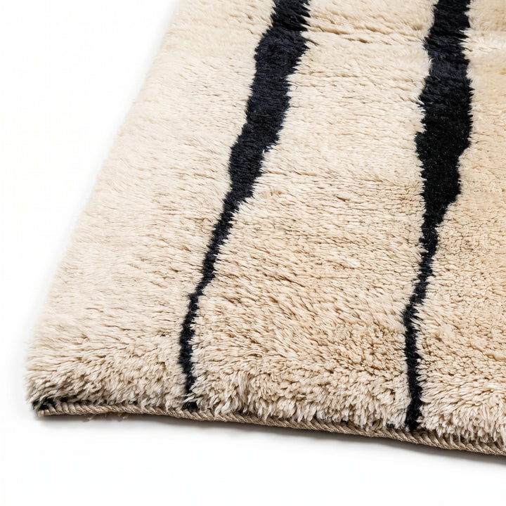 Authentic Beni Mrirt Moroccan Runner Rug | Minimalist Black &amp; White Stripes