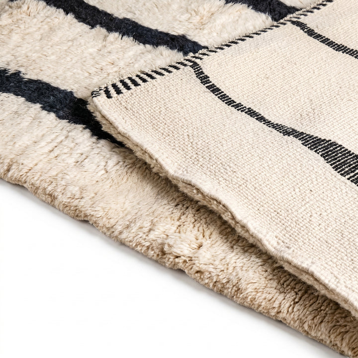 Authentic Beni Mrirt Moroccan Runner Rug | Minimalist Black &amp; White Stripes