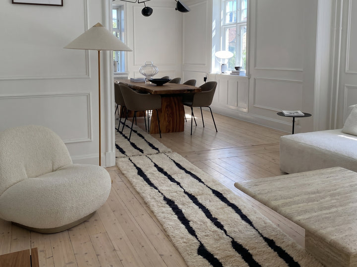 Authentic Beni Mrirt Moroccan Runner Rug | Minimalist Black &amp; White Stripes