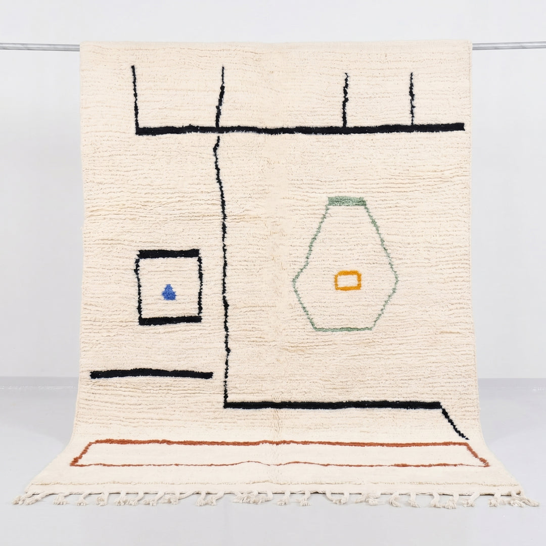 Custom Beni Ourain Rug | Minimalist Cream with Abstract Modern