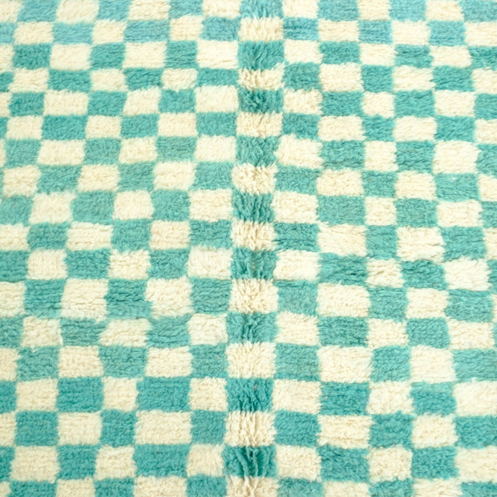 Authentic Custom Beni Ourain Rug | Turquoise &amp; Ivory Checkerboard Pattern