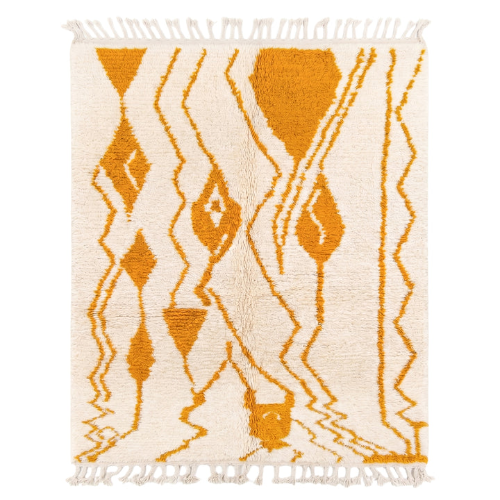 Authentic Custom Azilal Rug | Golden Ochre Abstract Wavy Canvas