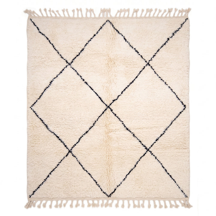 Authentic Custom Beni Ourain Rug | Classic Ivory &amp; Charcoal Diamond Lattice