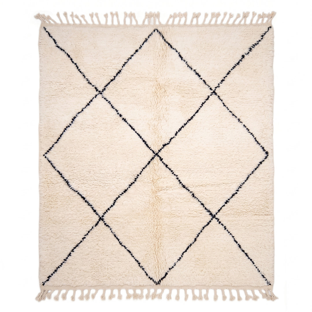 Tapis Beni Ourain sur mesure | Losanges classiques Ivoire et Anthracite