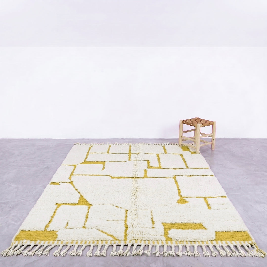 Custom Beni Ourain Rug | Ochre Yellow Block Design