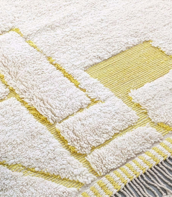 Custom Beni Ourain Rug | Ochre Yellow Block Design