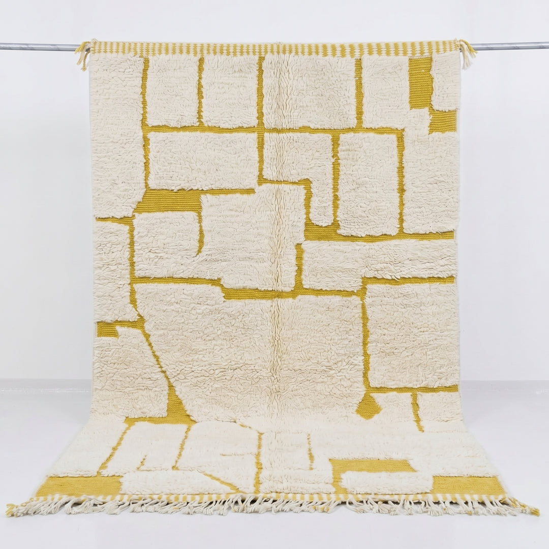 Custom Beni Ourain Rug | Ochre Yellow Block Design