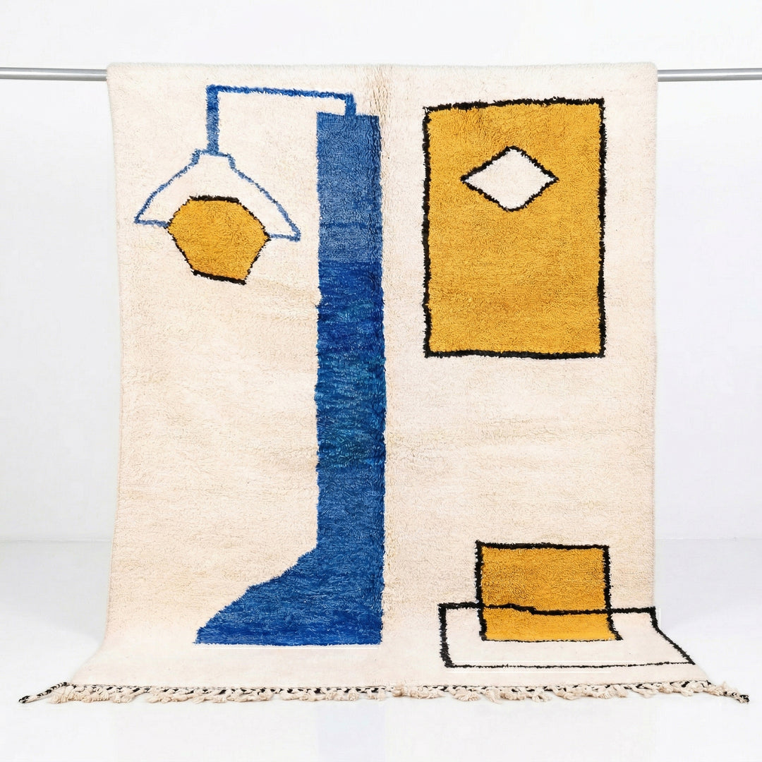 Authentic Custom Beni Ourain Rug – Modern Blue &amp; Mustard