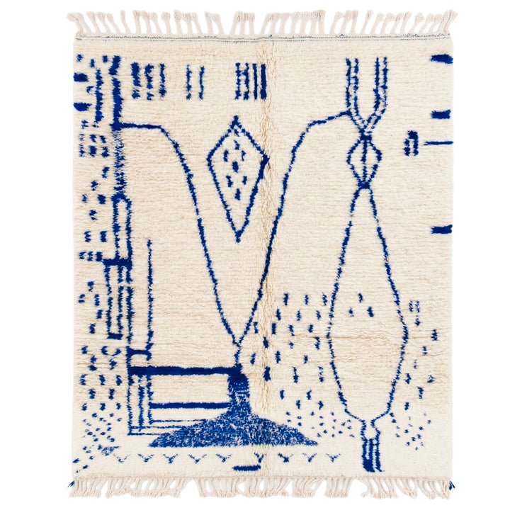 Authentic Custom Beni Ourain Rug | Abstract Cobalt Blue