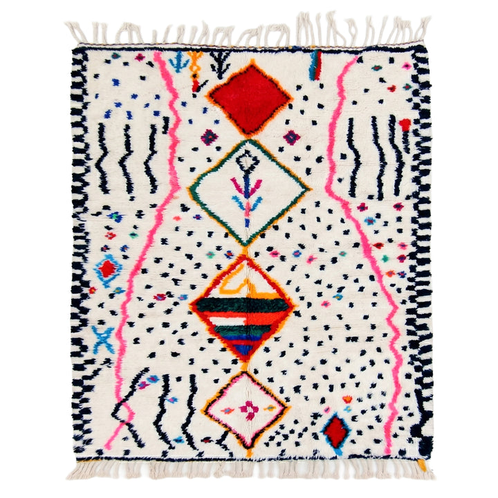 Custom Authentic Azilal Rug - Wavy Pink &amp; Checkerboard Border Motif