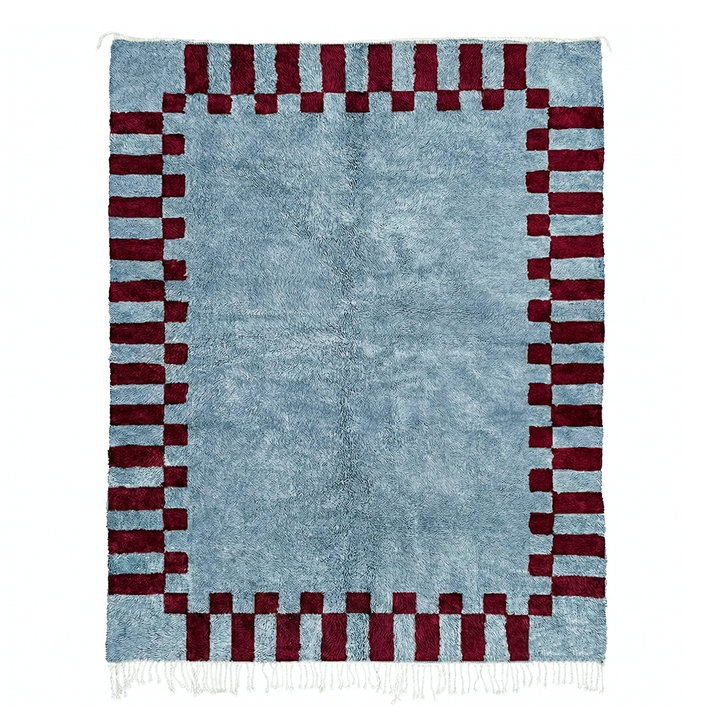 Custom Beni Mrirt Rug | Blue &amp; Burgundy Checkered Beni Mrirt