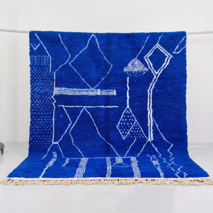 Authentic Custom Beni Ourain Rug - Electric Cobalt Blue &amp; White Geometric