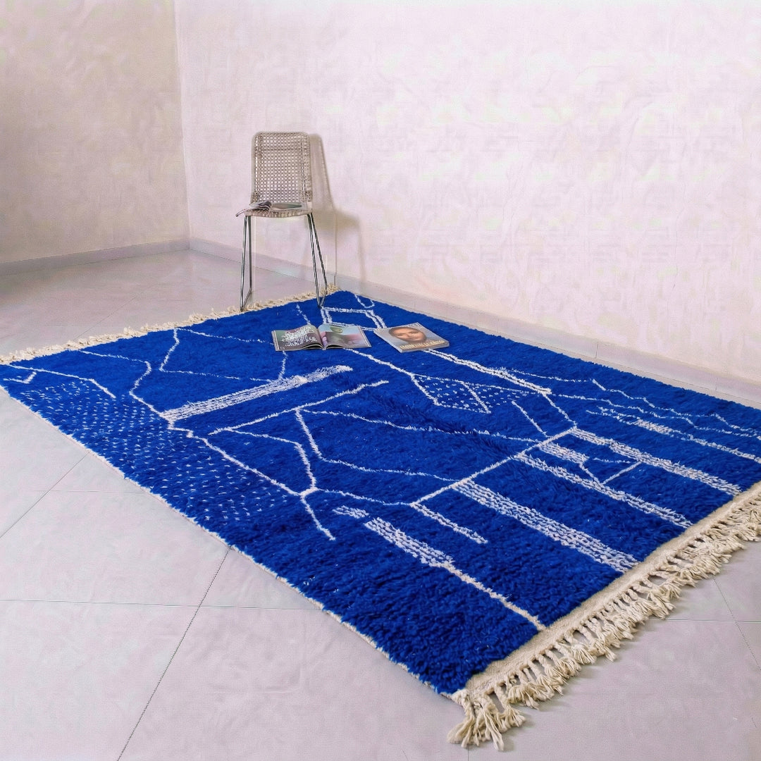 Custom Beni Ourain Rug - Electric Cobalt Blue &amp; White Geometric
