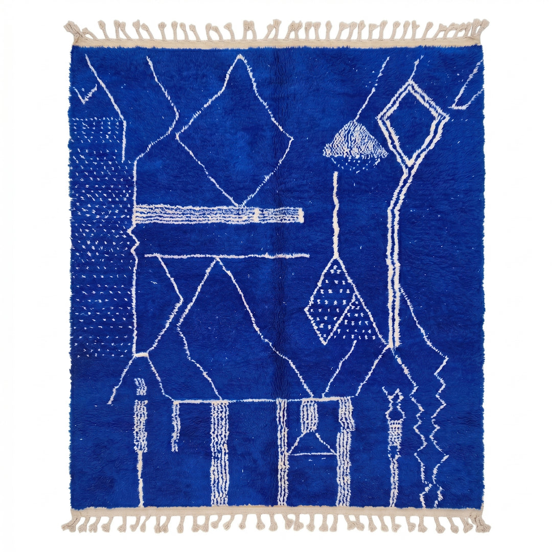 Custom Beni Ourain Rug - Electric Cobalt Blue &amp; White Geometric