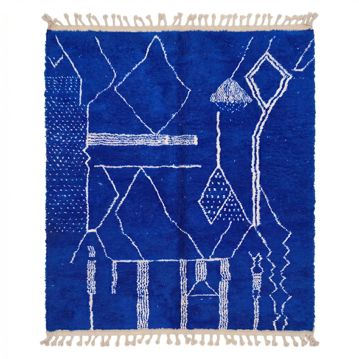 Authentic Custom Beni Ourain Rug - Electric Cobalt Blue &amp; White Geometric