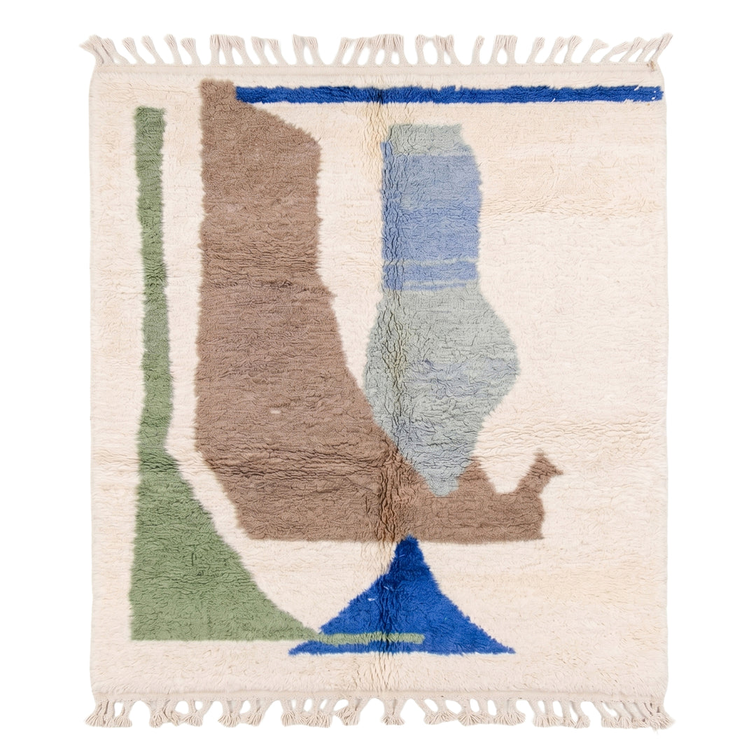 Authentic Custom Beni Ourain Rug | Abstract Blue &amp; Green Accents