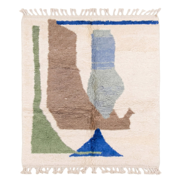 Authentic Custom Beni Ourain Rug | Abstract Blue &amp; Green Accents