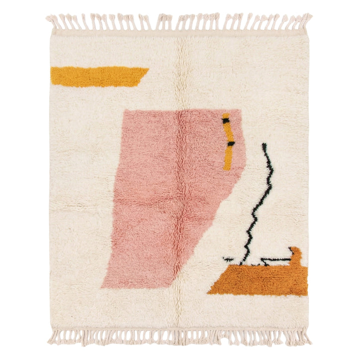Authentic Custom Beni Ourain Rug | Abstract Geometric Pink &amp; Ochre