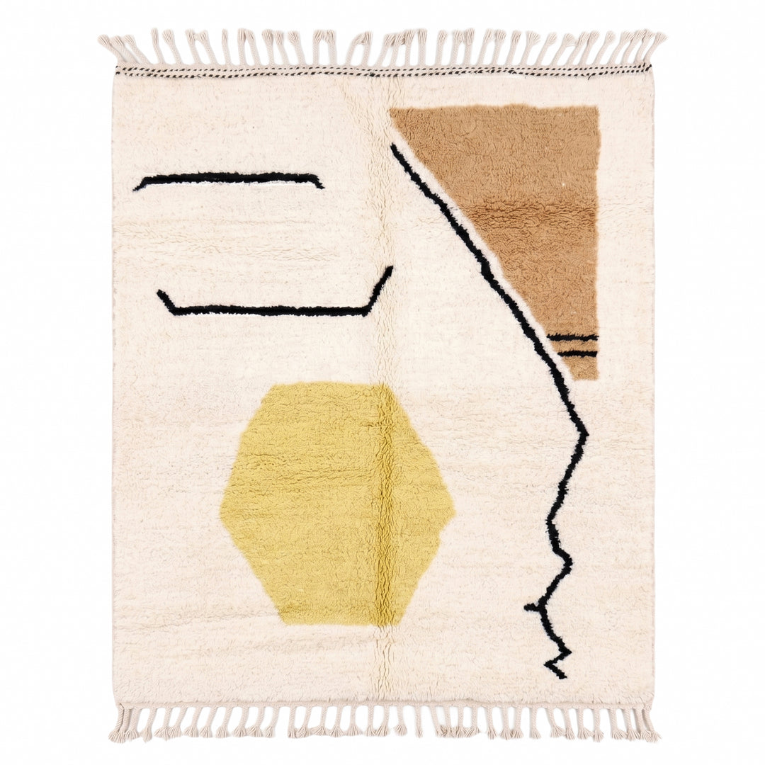 Authentic Custom Beni Ourain Rug | Abstract Line Art &amp; Geometric Accents