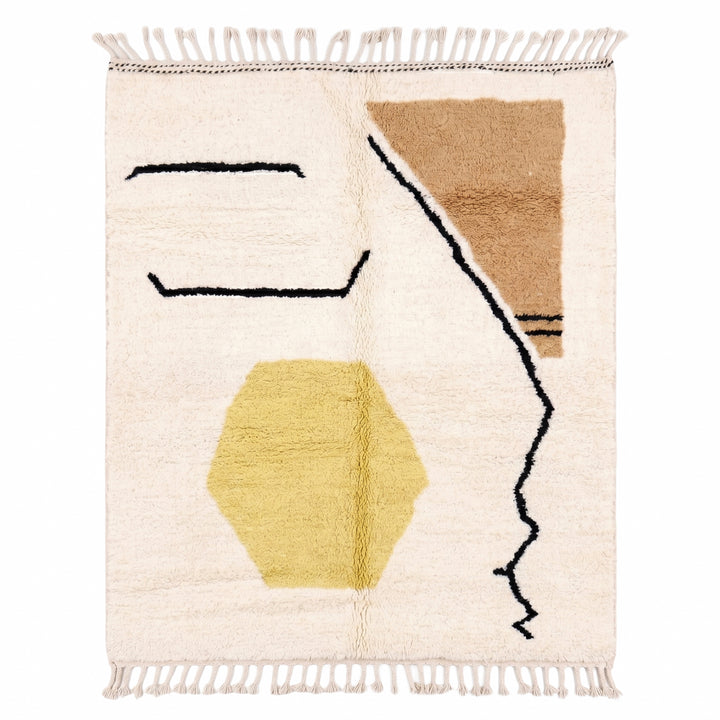 Authentic Custom Beni Ourain Rug | Abstract Line Art &amp; Geometric Accents