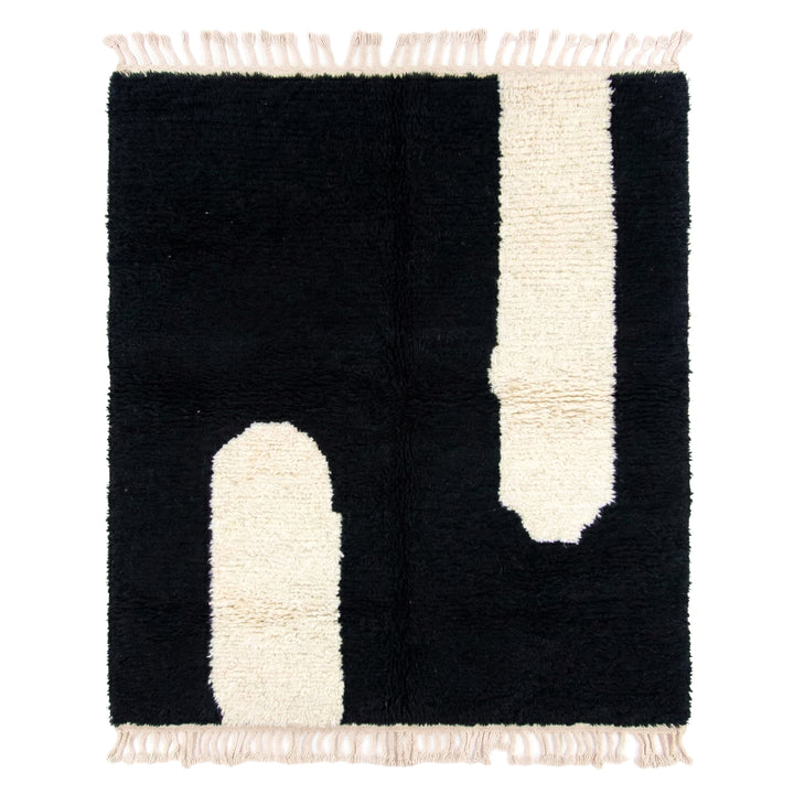 Authentic Custom Beni Ourain Rug | Bold Black &amp; Ivory Abstract Minimalist