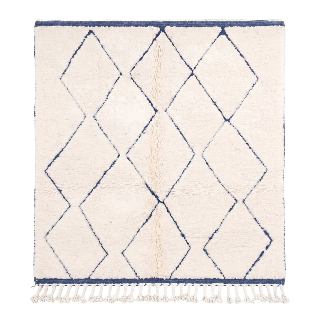 Authentic Custom Beni Ourain Rug | Classic Blue Diamond Trellis