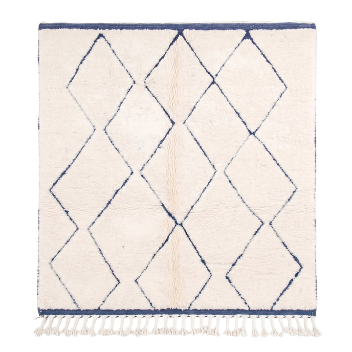 Authentic Custom Beni Ourain Rug | Classic Blue Diamond Trellis