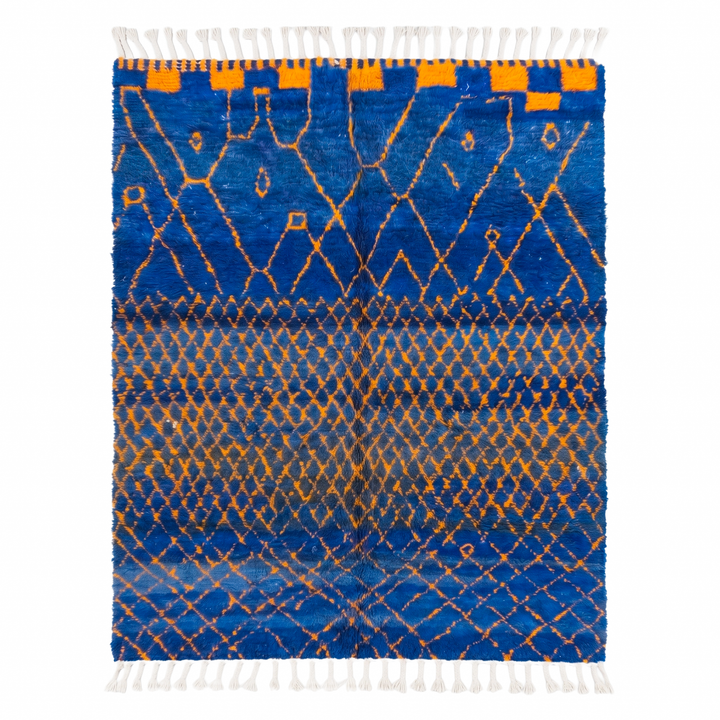 Tapis Beni Ourain personnalisé | Géométrique Cobalt &amp; Souci