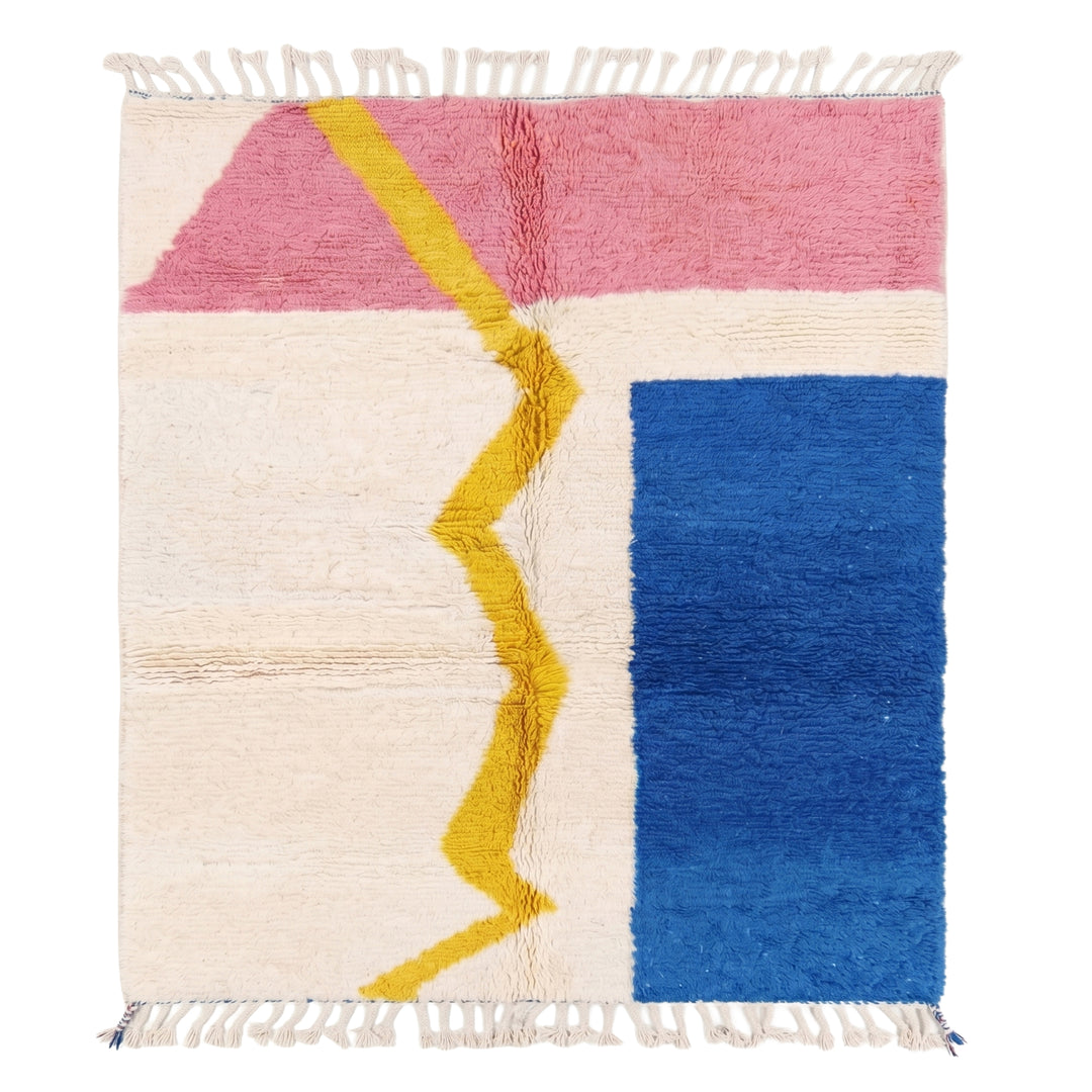 Authentic Custom Beni Ourain Rug | Cobalt, Pink &amp; Mustard