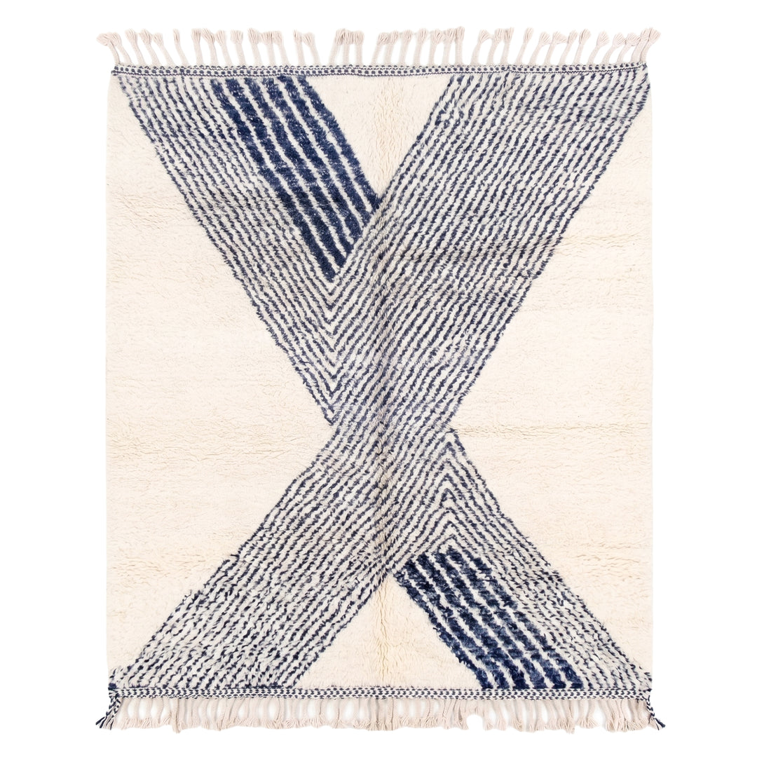 Authentic Custom Beni Ourain Rug | Contemporary Navy Geometric Design