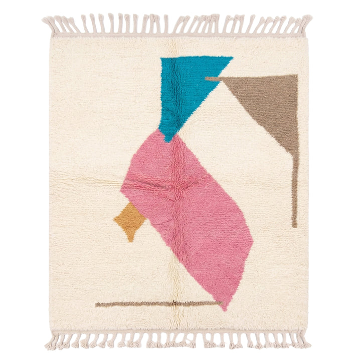 Authentic Custom Beni Ourain Rug | Cream Base with Vibrant Abstract Art Motifs