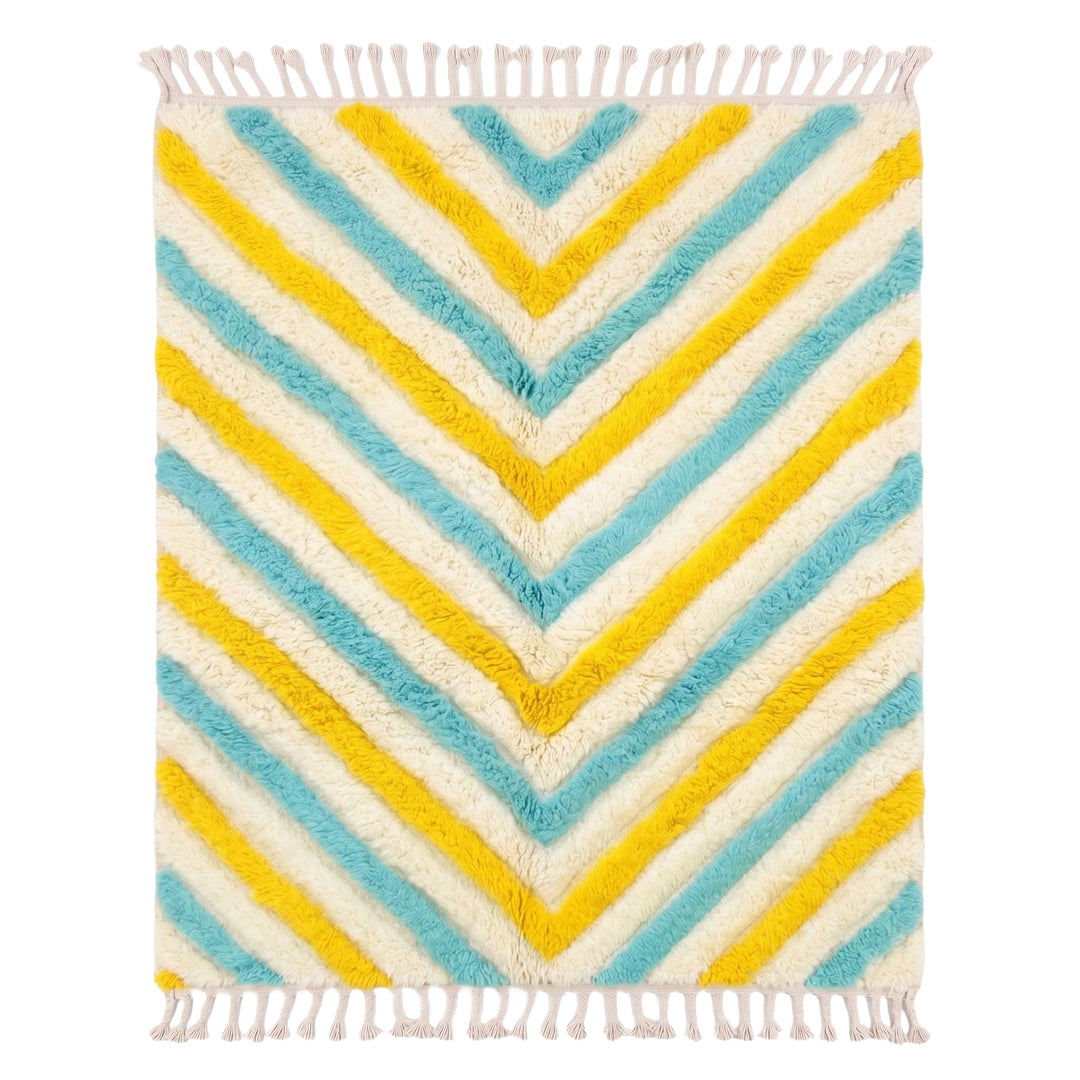 Authentic Custom Beni Ourain Rug  |  Turquoise &amp; Yellow Zigzag