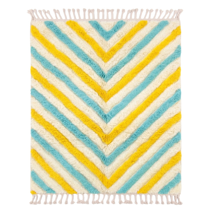 Authentic Custom Beni Ourain Rug  |  Turquoise &amp; Yellow Zigzag