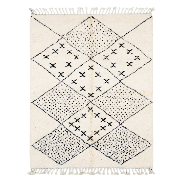 Tapis Beni Ourain sur mesure | Motif géométrique losanges crème et anthracite