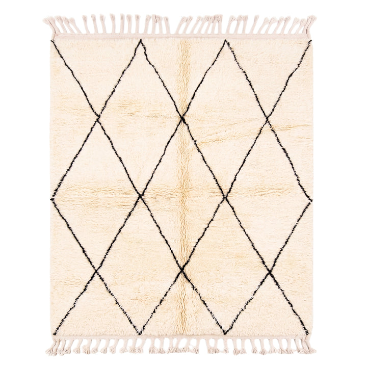 Authentic Custom Beni Ourain Rug | Cream &amp; Charcoal Minimalist Geometric Shag