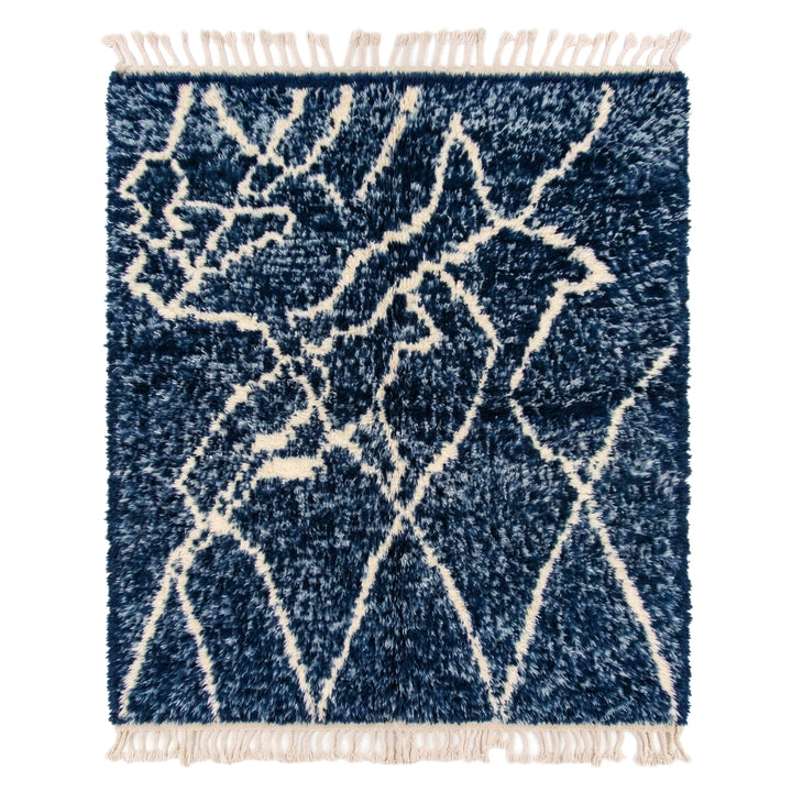 Authentic Custom Beni Ourain Rug | Deep Indigo &amp; Ivory Geometric