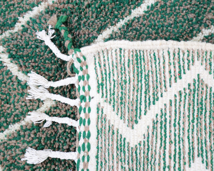 Authentic Custom Beni Ourain Rug | Green &amp; Cream Zigzag
