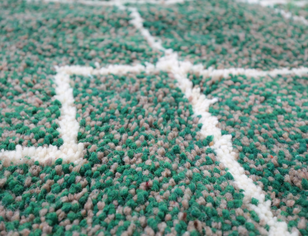 Authentic Custom Beni Ourain Rug | Green &amp; Cream Zigzag