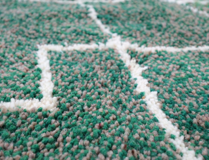 Authentic Custom Beni Ourain Rug | Green &amp; Cream Zigzag