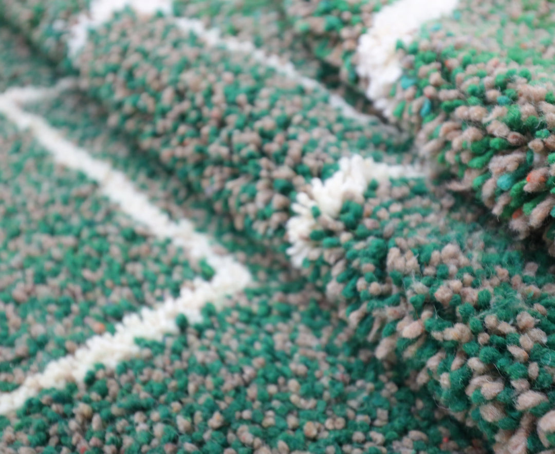 Authentic Custom Beni Ourain Rug | Green &amp; Cream Zigzag