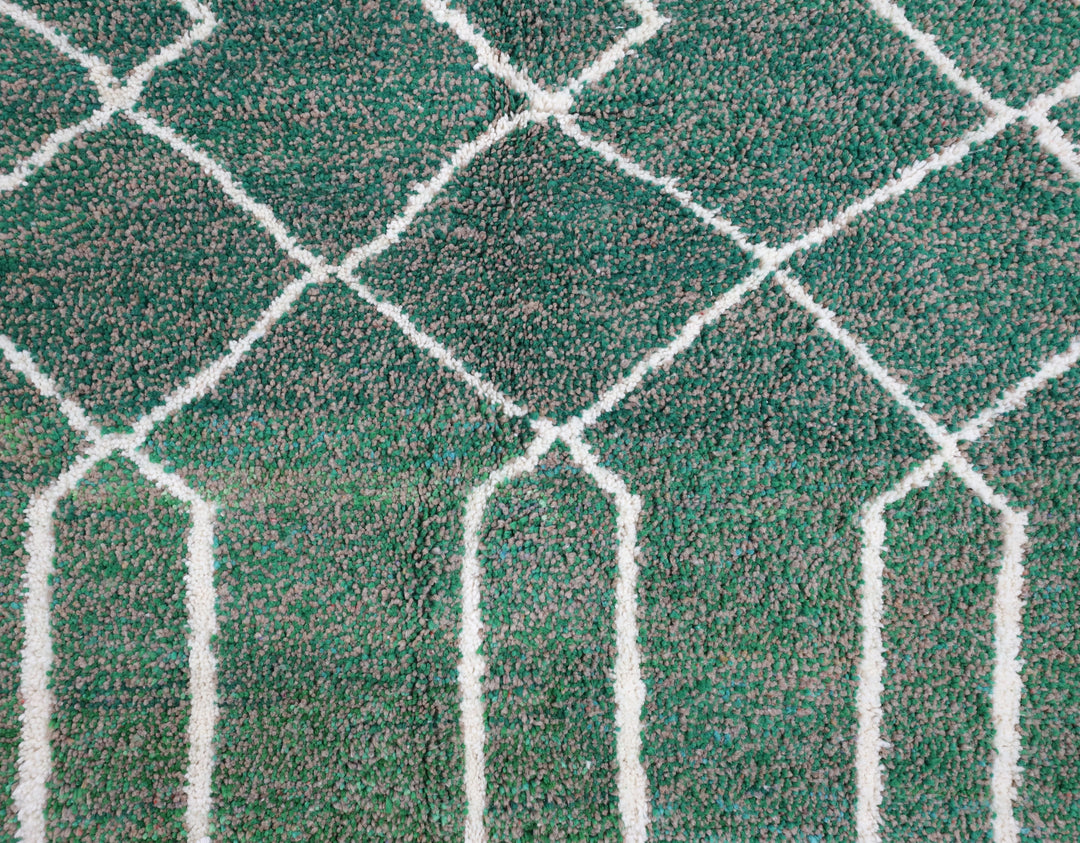 Authentic Custom Beni Ourain Rug | Green &amp; Cream Zigzag