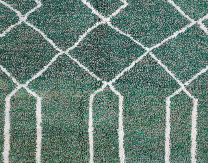 Authentic Custom Beni Ourain Rug | Green &amp; Cream Zigzag