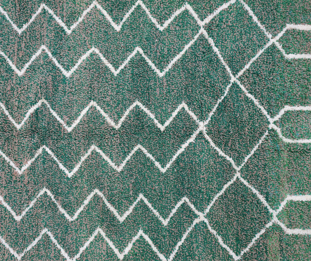 Authentic Custom Beni Ourain Rug | Green &amp; Cream Zigzag