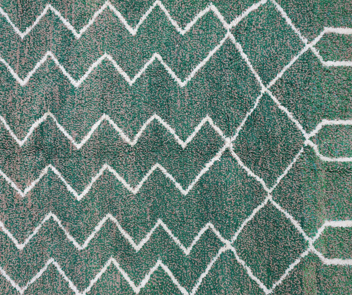 Authentic Custom Beni Ourain Rug | Green &amp; Cream Zigzag